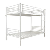 Heavy Duty Metal Twin Over Twin Bunk Bed with Storage Space, Ladder, and Guard Rail, White