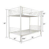 Heavy Duty Metal Twin Over Twin Bunk Bed with Storage Space, Ladder, and Guard Rail, White