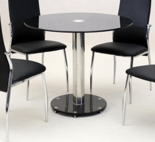 Round Black Glass Top Dining Table with Chrome Base