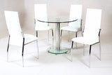 Cream Dining Chairs and Round Clear Glass Dining Tanble