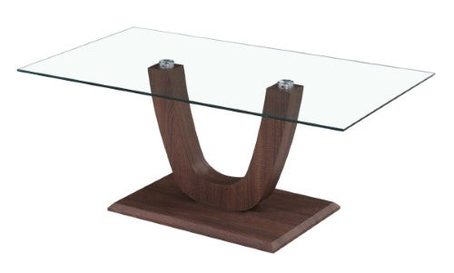 Clear Glass Top Coffee Table with Walnut Effect Base