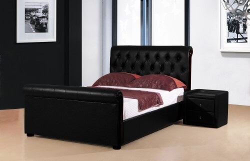 PU Leather Double Bed Black
