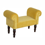 Mini Mustard Velvet Bench – Handcrafted with Solid Mango Wood