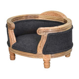 Carved Battleship Tweed Pet Bed - Oak-Ish + Battleship Tartan