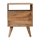 Classic Oak-ish Side Table with Open Slot and Double Drawers