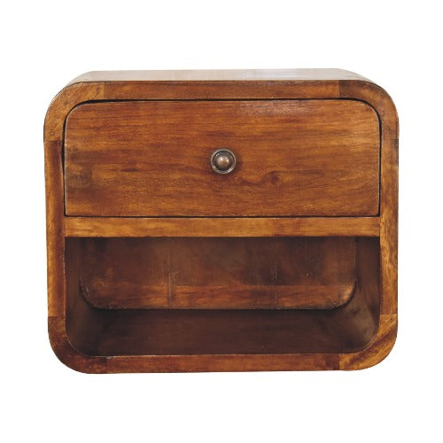 Wall Mounted Mini Curved Chestnut Bedside Table
