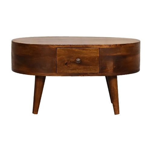 Mini Chestnut Rounded Coffee Table - Compact and Stylish