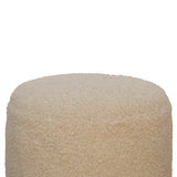 Stylish Accent Piece: Cream Round Footstool in Luxurious Bouclé Fabric