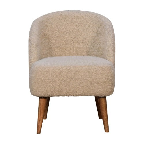 Bouclé Cream Tub Chair - Handwoven cotton upholstery and solid mango wood frame