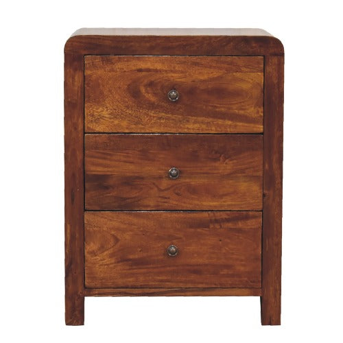 Naya Bedside Table with Three Drawers and Rounded Corners