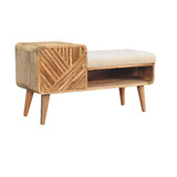 Practical telephone table bench with handwoven cotton upholstery and Nordic-style legs