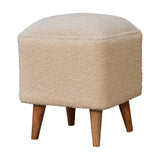 Luxurious Boucle Cream Squoval Bench with Solid Mango Wood Legs