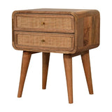 Side view of the bedside table, highlighting its beautiful grain pattern and solid mango wood construction