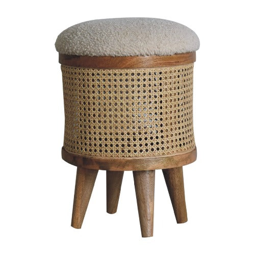 Rattan Footstool with Bouclé Seat: A Natural and Elegant Addition