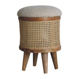 Rattan Footstool with Bouclé Seat: A Natural and Elegant Addition