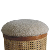 Bouclé Fabric Upholstery: Luxurious Touch on Rattan Footstool
