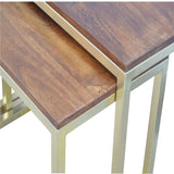 Chestnut Solid Wood Top Iron Gold Base Tables Set of 3