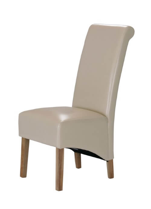 Bonded Leather Chair Solid Oak Leg Cream Set of 2