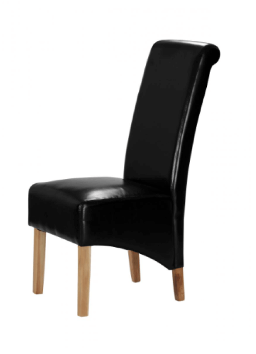 Bonded Leather Chair Solid Oak Leg Black Set of 2