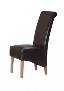 Bonded Leather Chair Solid Oak Leg Brown Set of 2