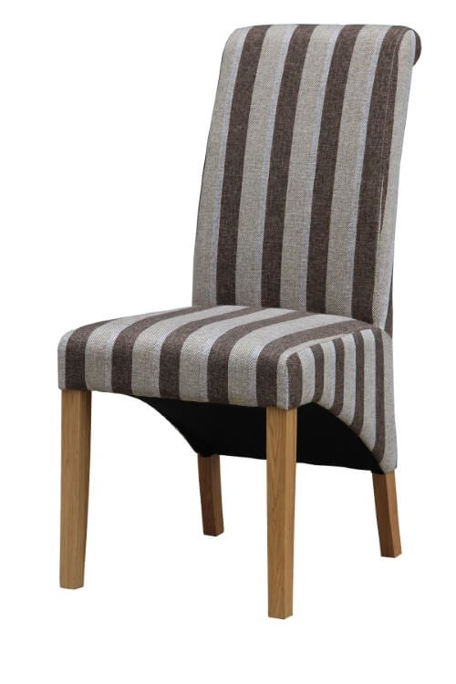 Fabric Chair Solid Rubberwood Brown & Grey Stripe Set of 2