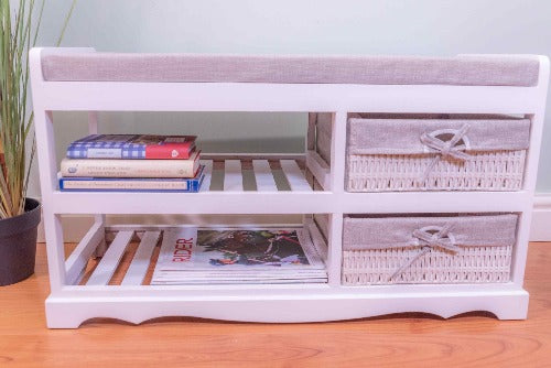 White Bench With Shoe Rack & Drawers