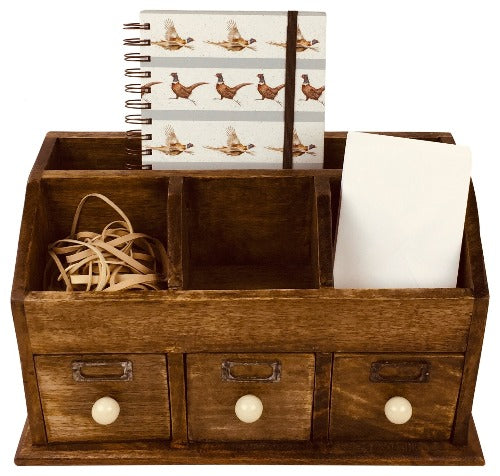 Rustic Desktop Organiser With 3 Drawers 37cm