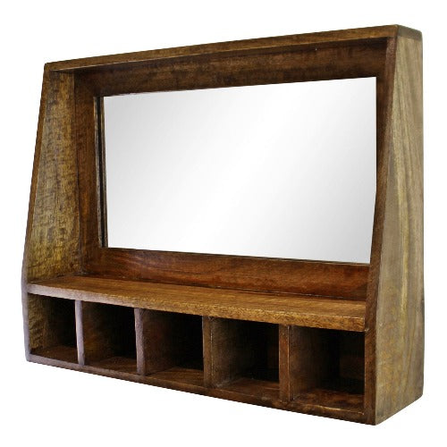 Rustic Wood Shelf Unit With Mirror