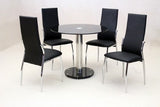 Black Dining Chairs and Round Black Glass Dining Tanble