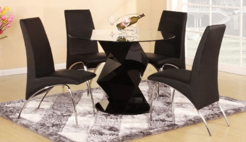 Rowley Black High Gloss Dining Table and 6 Black Chairs