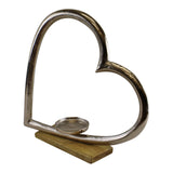 Large Metal Heart Candle Holder With Wooden Base