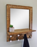 Rustic Wood Shelf Unit With Mirror 
