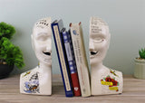 Quirky Phrenology Ceramic Bookends with Sailor Jerry Style Tattoos