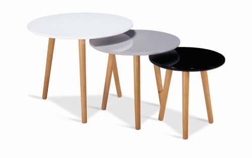 Round High Gloss Nest of Tables White, Grey & Black