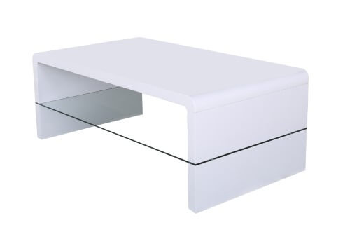 High Gloss Coffee Table with Glass Shelf White