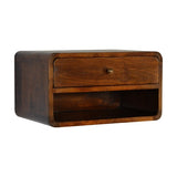 Curved Chestnut Floating Bedside with Open Slot