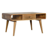 Curved Oak-ish Coffee Table – Handcrafted Solid Mango Wood with Scandinavian Design