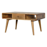 Curved Oak-ish Coffee Table – Handcrafted Solid Mango Wood with Scandinavian Design