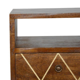 Close-up of Brass Inlay Detail on Small Geometric Bedside