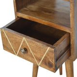 Drawer of Small Geometric Brass Inlay Bedside - Convenient Storage Solution